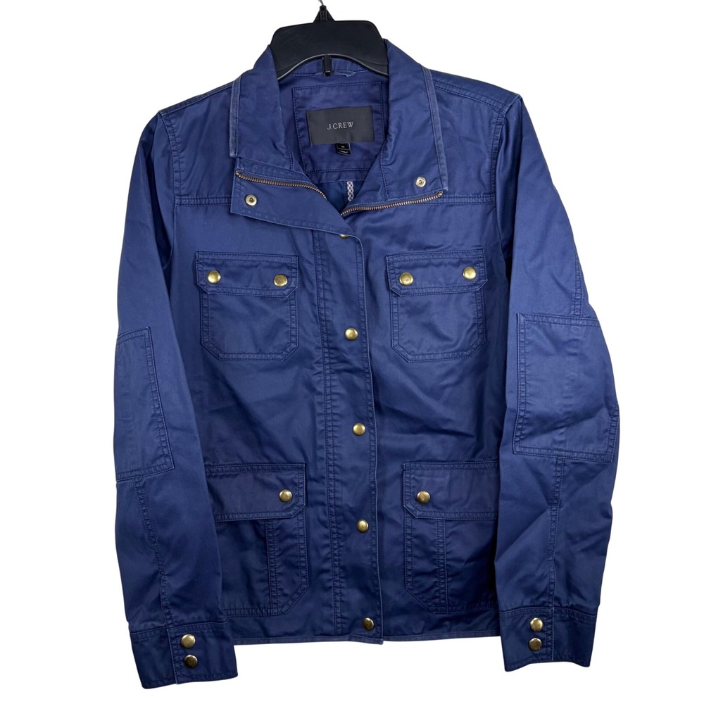 JCrew Downtown Field Jacket Navy Blue Cotton Utility Military Barn Coat Womens M